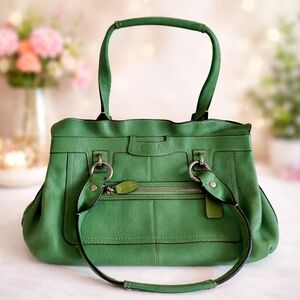 Coach Penelope Green Pebbled Leather Satchel Bag Shoulder Purse #C1076-F1482